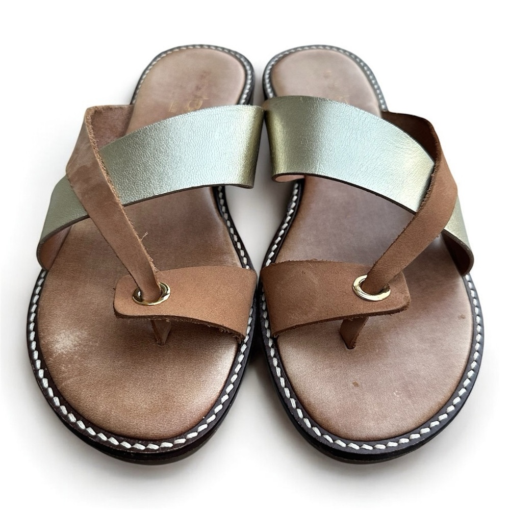 Coach and Four Fiume Tan and Gold Metallic Sandals Made in Italy
